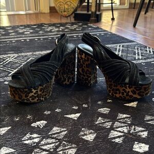 Jeffrey Campbell Black and Leopard Platform Sandals